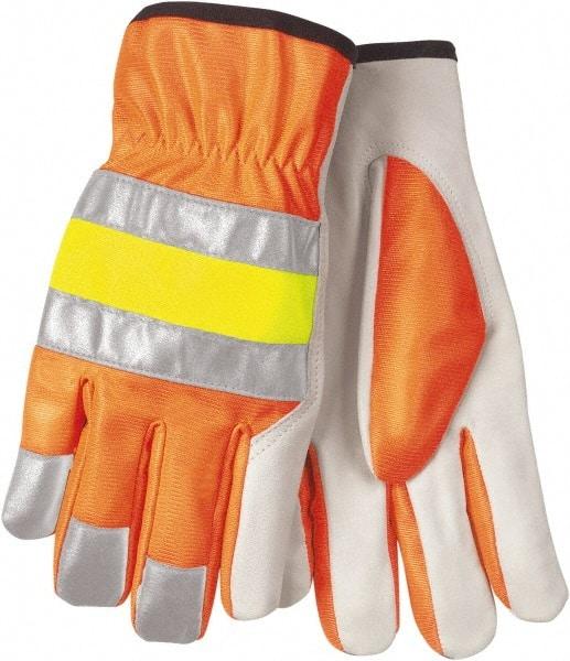 MCR Safety - Size M Cowhide General Protection Work Gloves - For General Purpose, Uncoated, Slip-On Cuff, Hi-Vis Orange, Paired - Makers Industrial Supply