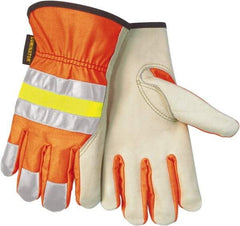 MCR Safety - Size XS General Protection Work Gloves - For General Purpose, Uncoated, Slip-On Cuff, Hi-Vis Orange, Paired - Makers Industrial Supply