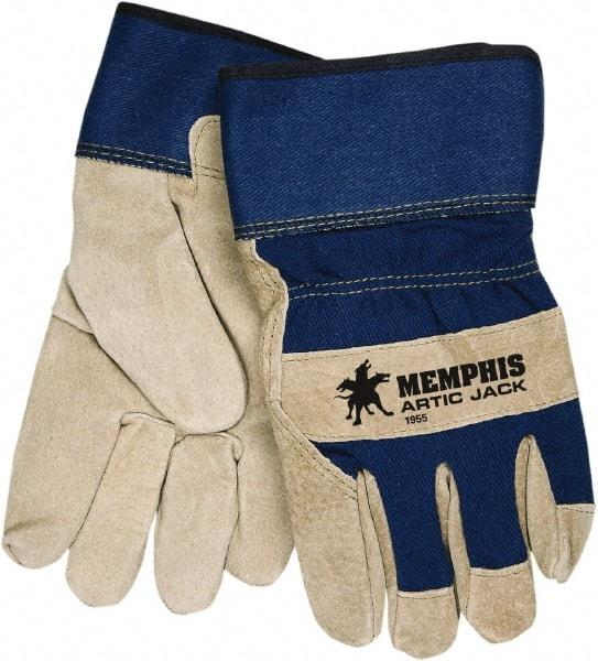 MCR Safety - Size M Pigskin Cold Protection Work Gloves - For General Purpose, Uncoated, Safety Cuff, Blue/Natural, Paired - Makers Industrial Supply