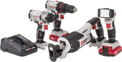 Porter-Cable - 20 Volt Cordless Tool Combination Kit - Includes 1/2" Drill/Driver, 1/4" Impact Driver, Reciprocating Saw & Flash Light, Lithium-Ion Battery Included - Makers Industrial Supply