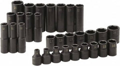 SK - 30 Piece 1/2" Drive Standard Deep Impact Socket Set - 6 Points, 8 to 24mm, Metric Measurement Standard - Makers Industrial Supply