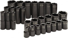 SK - 28 Piece 1/2" Drive Standard Deep Impact Socket Set - 6 Points, 3/8 to 1-1/4", Inch Measurement Standard - Makers Industrial Supply