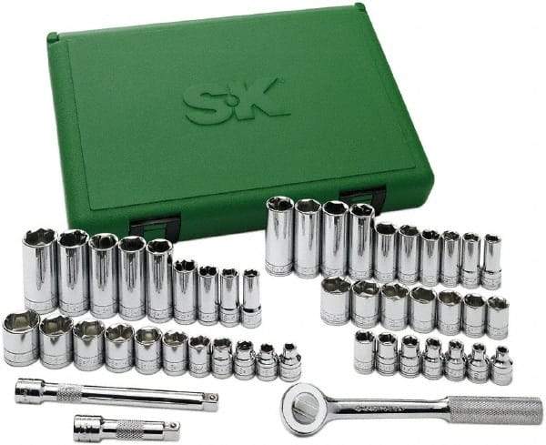 SK - 49 Piece 3/8" Drive Standard Deep Socket Set - 6 Points, 1/4 to 7/8", 6 to 19mm, Inch/Metric Measurement Standard - Makers Industrial Supply