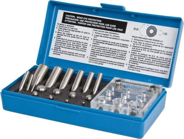 Precision Brand - 1/8 to 3/4 Inch Diameter Shim Punch and Die Set - 1/8, 3/16, 1/4, 5/16, 3/8, 7/16, 1/2, 5/8 and 3/4 Inch Diameter, 9 Piece - Makers Industrial Supply