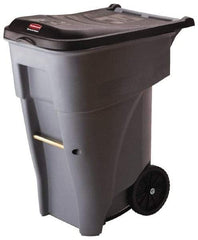 Rubbermaid - 65 Gal Gray Rectangle Trash Can - Polyethylene, 41.8" High x 32.3" Long x 25.3" Wide - Makers Industrial Supply