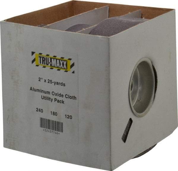 Tru-Maxx - 25 Yards x 2" 3 Piece Roll Kit - 120, 180 & 240 Grit, & Fine & Very Fine Grades - Makers Industrial Supply