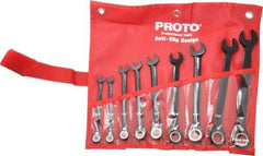 Proto - 9 Piece, 9/32" to 3/4", 12 Point Combination Wrench Set - Inch Measurement Standard, Black/Chrome Finish, Comes in Pouch - Makers Industrial Supply