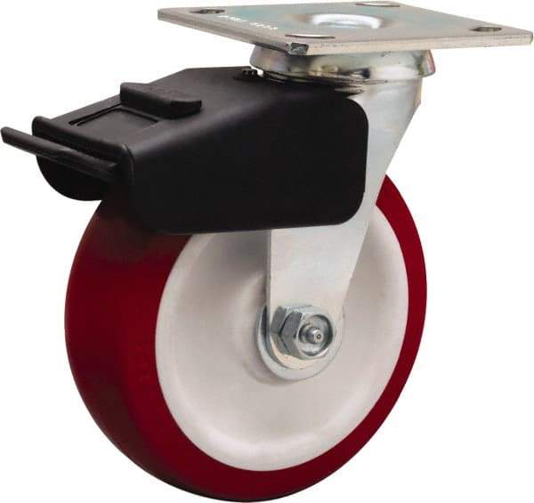 Hamilton - 6" Diam x 2" Wide x 7-1/2" OAH Top Plate Mount Swivel Caster - Polyurethane Mold on Polypropylene, 850 Lb Capacity, Straight Roller Bearing, 4 x 4-1/2" Plate - Makers Industrial Supply