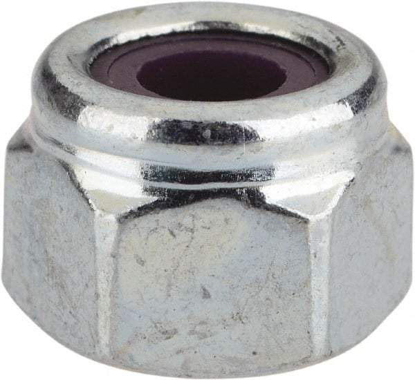 Value Collection - 1/4-20 UNC Grade 2 Heavy Hex Lock Nut with Nylon Insert - 1/2" Width Across Flats, 3/8" High, Zinc-Plated Finish - Makers Industrial Supply