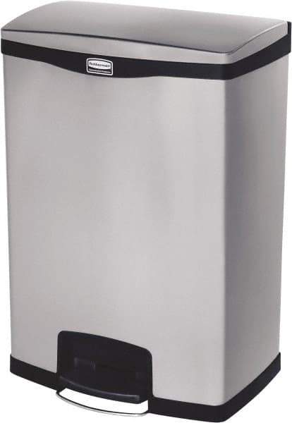 Rubbermaid - 24 Gal Rectangle Unlabeled Trash Can - 31.83" High x 21-3/4" Long, Chrome, Black, Metal - Makers Industrial Supply