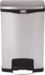 Rubbermaid - 13 Gal Rectangle Unlabeled Trash Can - 28.66" High x 18-1/8" Long, Chrome, Black, Metal - Makers Industrial Supply