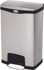 Rubbermaid - 13 Gal Rectangle Unlabeled Trash Can - 28.66" High x 18-1/8" Long, Chrome, Black, Metal - Makers Industrial Supply