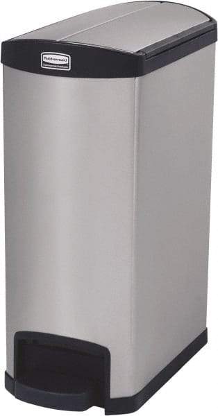 Rubbermaid - 13 Gal Rectangle Unlabeled Trash Can - 28.85" High x 22-5/8" Long, Chrome, Black, Metal - Makers Industrial Supply