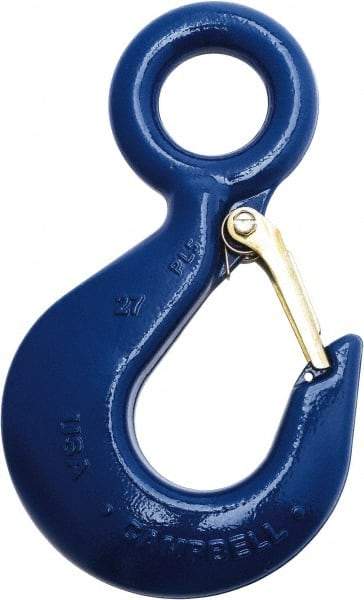 Campbell - 1,500 Lb Capacity, Chain Grade 100, Alloy Steel Eye Hook - 4.06" Reach, 27/32" Eye ID, 5.19" OAL, Painted Blue - Makers Industrial Supply