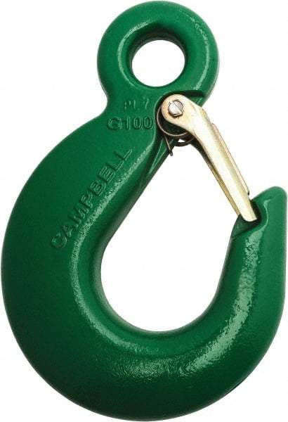 Campbell - 8,800 Lb Capacity, Chain Grade 100, Alloy Steel Eye Hook - 5.09" Reach, 13/16" Eye ID, 7" OAL, Painted Green - Makers Industrial Supply