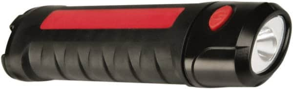 Ability One - LED Bulb, Jobsite Flashlight - Black, Red Plastic Body, Integrated Batteries - Makers Industrial Supply