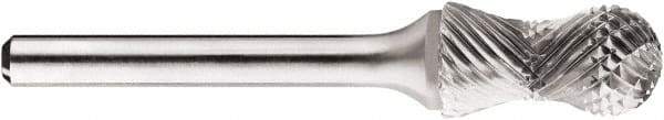 SGS Pro - 1/2" Cut Diam, 1/4" Shank Diam, Cylinder with Radius Head Single Cut Burr - Carbide, Radius End, 1" LOC, 1" OAL - Makers Industrial Supply