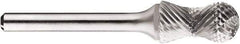 SGS Pro - 1/2" Cut Diam, 1/4" Shank Diam, Cylinder with Radius Head Double Cut Burr - Carbide, Radius End, 1" LOC, 1" OAL - Makers Industrial Supply