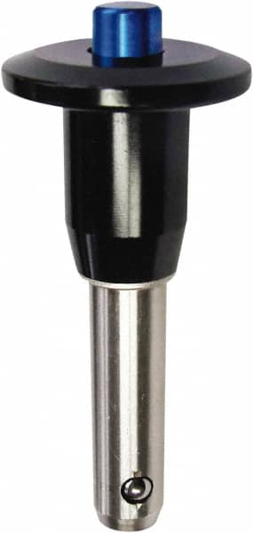 Monroe Engineering Products - 3/4" Diam, 4" Usable Length, Button Handle, Push Button Quick Release Pin - 6-3/8" OAL, Grade 4140 Steel, Zinc-Plated Finish - Makers Industrial Supply