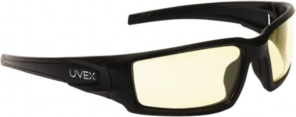 Uvex - Amber Lenses, Framed Safety Glasses - Anti-Fog, Black Polycarbonate Frame, Adjustable Temples, Size Universal, Wrap Around - Makers Industrial Supply