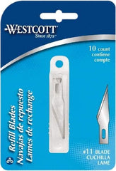 Westcott - 10 Piece Stainless Steel Hobby Blade - 57mm OAL, 0.984" Blade Length, 0.02" Blade Thickness - Makers Industrial Supply