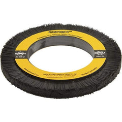 Brush Research Mfg. - 5-29/32" OD, 3-1/4" Arbor Hole, Crimped Abrasive Nylon Wheel Brush - 0.394" Face Width, 3/4" Trim Length, 3,600 RPM - Makers Industrial Supply