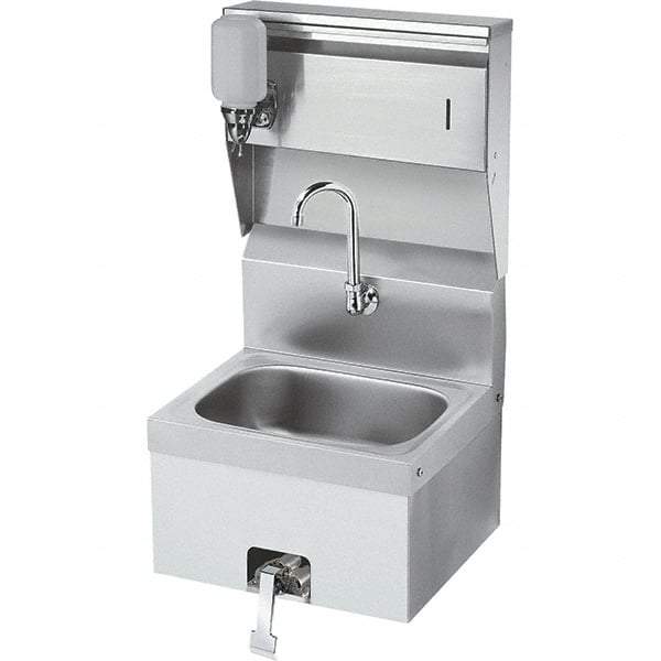 Krowne - 10" Long x 14" Wide Inside, 1 Compartment, Grade 304 Stainless Steel Hand Sink with Knee Valve - 20 Gauge, 24" Long x 16" Wide x 15" High Outside, 6" Deep - Makers Industrial Supply