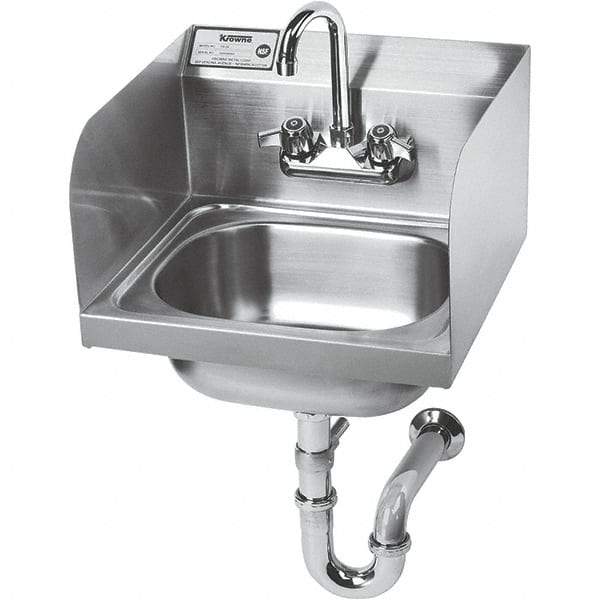 Krowne - 14" Long x 10" Wide Inside, 1 Compartment, Grade 304 Stainless Steel Hand Sink with Side Support - 20 Gauge, 14" Long x 16" Wide x 15" High Outside, 6" Deep - Makers Industrial Supply