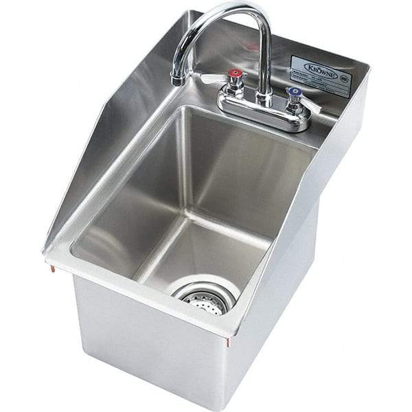 Krowne - 9" Long x 10" Wide Inside, 1 Compartment, Grade 304 Stainless Steel Drop In Sink - 20 Gauge, 18" Long x 12" Wide x 15" High Outside, 9" Deep - Makers Industrial Supply