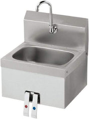 Krowne - 10" Long x 14" Wide Inside, 1 Compartment, Grade 304 Stainless Steel Hand Sink with Knee Valve - 20 Gauge, 15" Long x 16" Wide x 19" High Outside, 6" Deep - Makers Industrial Supply