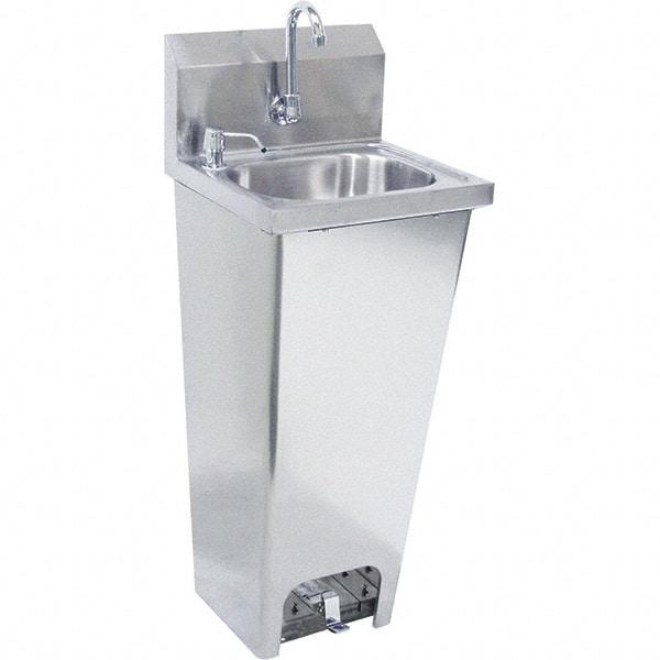 Krowne - 10" Long x 14" Wide Inside, 1 Compartment, Grade 304 Stainless Steel Hand Sink with Foot Pedal - 20 Gauge, 15" Long x 16" Wide x 32" High Outside, 6" Deep - Makers Industrial Supply