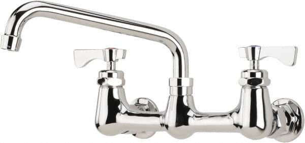 Krowne - Wall Mount, Low Arc Service Sink Faucet - Two Handle, Color Coded, Blade Handle, Swing Spout and Nozzle, No Drain - Makers Industrial Supply