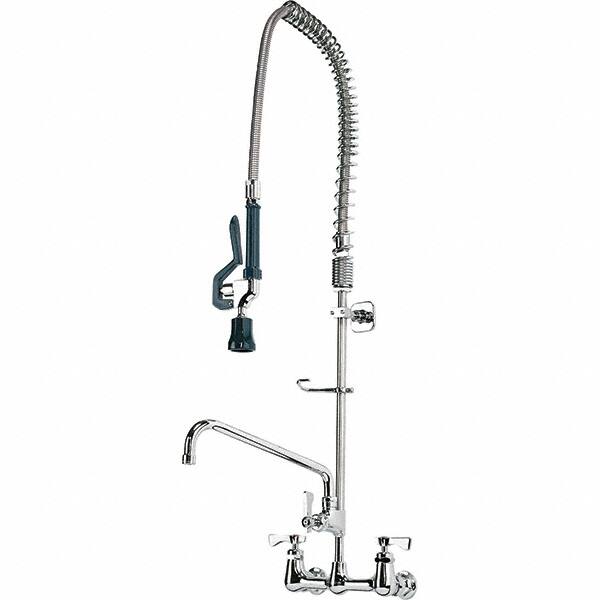 Krowne - Wall Mount, Add On Faucet for Pre-Rinse Units with Spray - Two Handle, Color Coded, Blade Handle, Gooseneck Spout with Hose, No Drain - Makers Industrial Supply