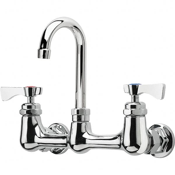 Krowne - Wall Mount, High Arc Service Sink Faucet - Two Handle, Color Coded, Blade Handle, Gooseneck Spout and Nozzle, No Drain - Makers Industrial Supply