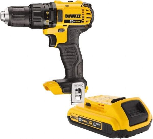 DeWALT - 20 Volt 1/2" Keyless Chuck Cordless Hammer Drill - 0 to 8,500 BPM, 0 to 600 & 0 to 2,000 RPM, Reversible - Makers Industrial Supply