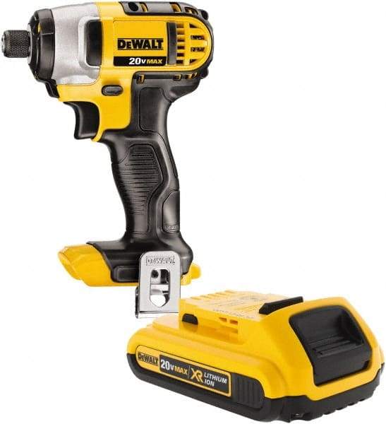 DeWALT - 20 Volt, 1/4" Drive, 117 Ft/Lb Torque, Cordless Impact Driver - Pistol Grip Handle, 2800 RPM, 1 Lithium-Ion Battery Included - Makers Industrial Supply