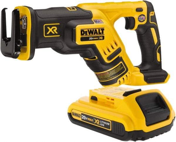 DeWALT - 20V, 0 to 2,900 SPM, Cordless Reciprocating Saw - 1-1/8" Stroke Length, 14-1/2" Saw Length, 1 Lithium-Ion Battery Included - Makers Industrial Supply