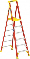 Werner - 6 Steps, 6' High, Type IA Rating, Fiberglass Step Ladder - 300 Lb Load Capacity, 31-3/4" Base Width - Makers Industrial Supply