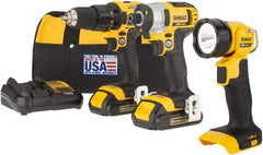 DeWALT - 20 Volt Cordless Tool Combination Kit - Includes 1/2" Drill/Driver, 1/4" Impact Driver & Work Light, Lithium-Ion Battery Included - Makers Industrial Supply