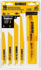DeWALT - 16 Pieces, 6" to 9" Long x 0.04" Thickness, Bi-Metal Reciprocating Saw Blade Set - Straight Profile, 6 to 18 Teeth, Toothed Edge - Makers Industrial Supply