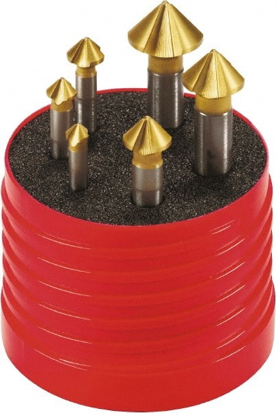 Walter-Titex - 6 Piece, 1/4 to 0.8071" Head Diam, 90° Included Angle, Single End Countersink Set - Makers Industrial Supply