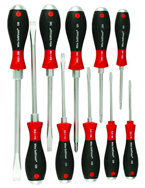 10 Piece - SoftFinish® Cushion Grip Extra Heavy Duty Screwdriver w/ Hex Bolster & Metal Striking Cap Set - #53099 - Includes: Slotted 3.5 - 12.0mm Phillips #1 - 3 - Makers Industrial Supply