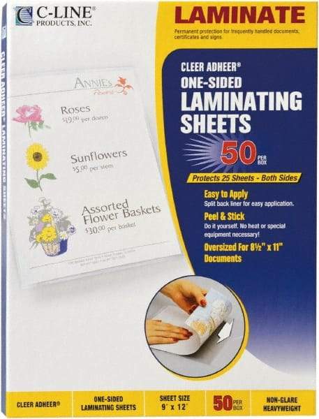 C-LINE - 50 Self-Laminating Sheets - 2 mil Thick x 9" Wide x 1' Long - Makers Industrial Supply