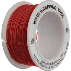 OK Industries - 30 AWG, 1 Strand, 15.2 m OAL, Copper Hook Up Wire - Red Kynar Jacket - Makers Industrial Supply