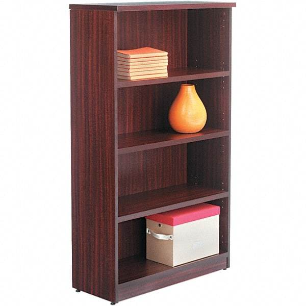 ALERA - 4 Shelf, 55" High x 31-3/4" Wide Bookcase - 14" Deep, Woodgrain Laminate, Mahogany - Makers Industrial Supply