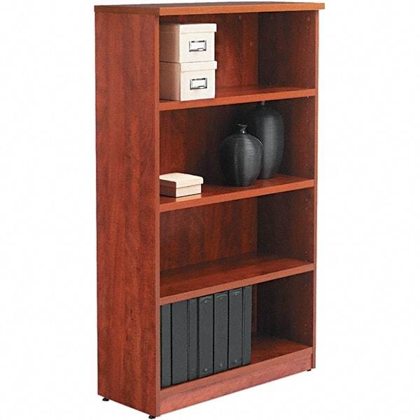 ALERA - 4 Shelf, 55" High x 31-3/4" Wide Bookcase - 14" Deep, Woodgrain Laminate, Medium Cherry - Makers Industrial Supply