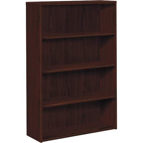 Hon - 4 Shelf, 57.13" High x 36" Wide Bookcase - 13-1/8" Deep, Woodgrain Laminate, Mahogany - Makers Industrial Supply