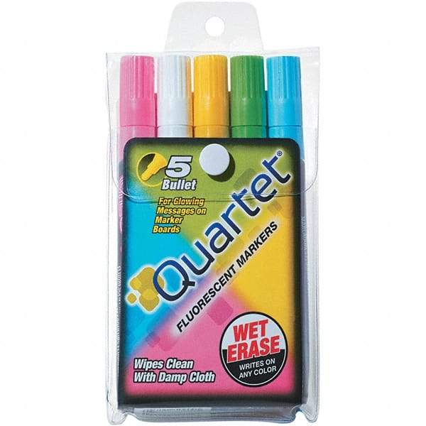 Quartet - Assorted Colors, 5 Set Glo-Write Fluorescent Dry Erase Markers - For Use with Dry Erase Marker Boards - Makers Industrial Supply