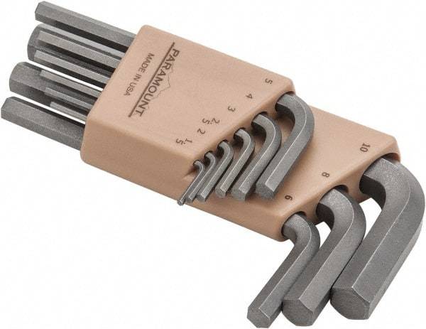 Paramount - 9 Piece L-Key Short Arm Hex Key Set - Hex Range 1.5 to 10mm, Steel - Makers Industrial Supply