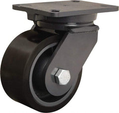 Hamilton - 6" Diam x 3" Wide x 8" OAH Top Plate Mount Swivel Caster - Polyurethane Mold onto Cast Iron Center, 2,860 Lb Capacity, Tapered Roller Bearing, 5-1/4 x 7-1/4" Plate - Makers Industrial Supply